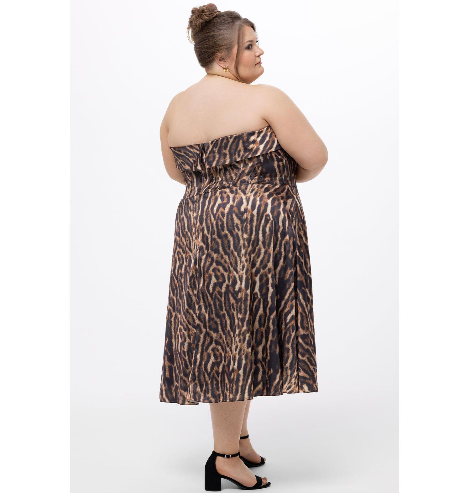 Women's Strapless Animal Print Tea Length Dress
