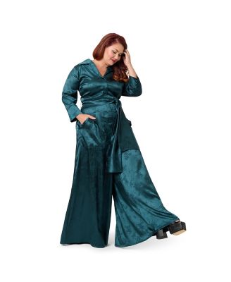 Plus Size 1970s Satin Flare Jumpsuit