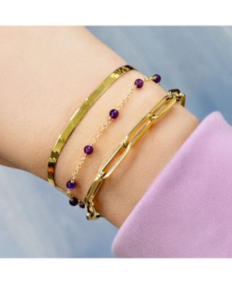 Amethyst Bead Chain Bracelet 14K Gold