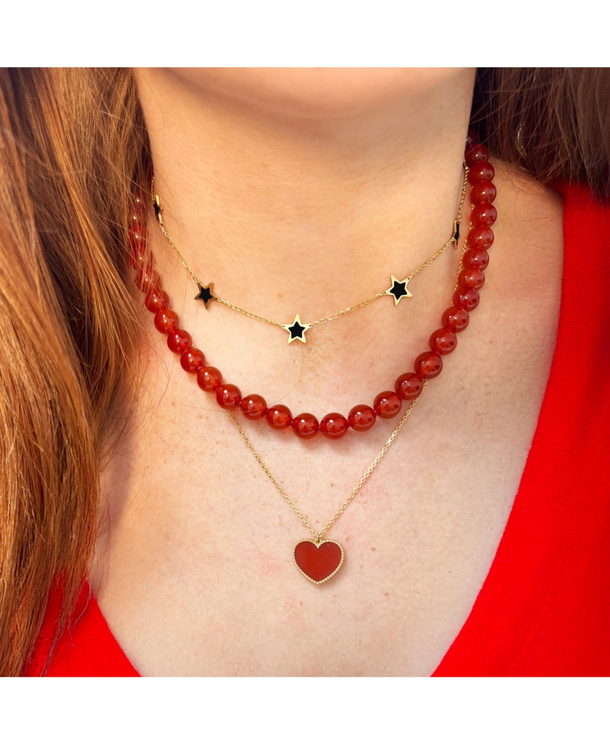 The Lovery Onyx Star Station Necklace 14K Gold