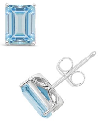 Black Onyx Stud Earrings in 14k White Gold (Also in Aquamarine)