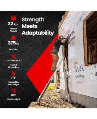 18 Foot Reach 5 in 1 Multi Position Aluminum Step Ladder, Silver