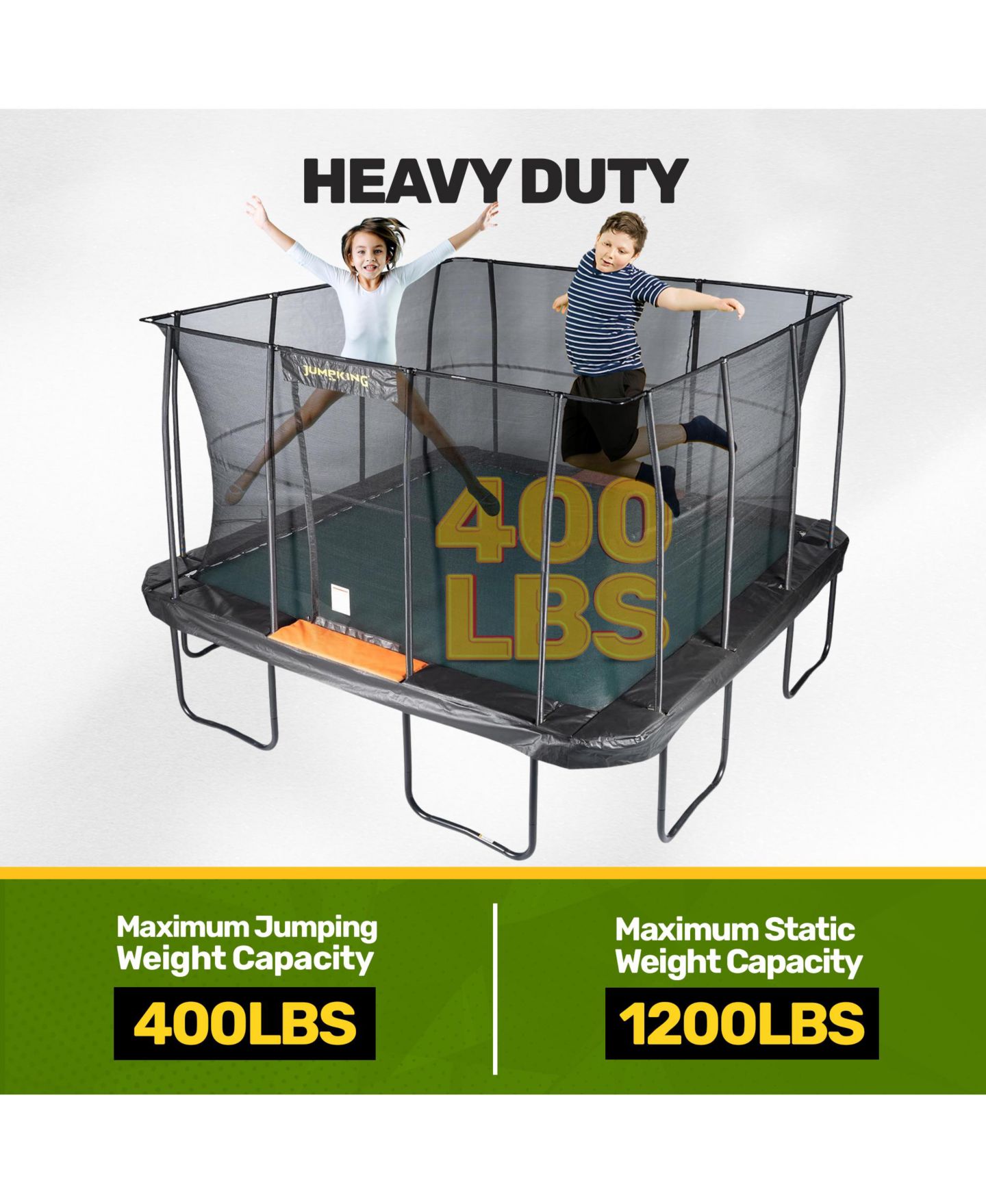 Детская игрушка JumpKing Pro-Series 13 ft. Square Trampoline with Patented V-Shaped Spring Arrangement, Safety Net Enclosure, 400 lbs. Capacity, Ages 3+, цвет: Чёрный — фото 2