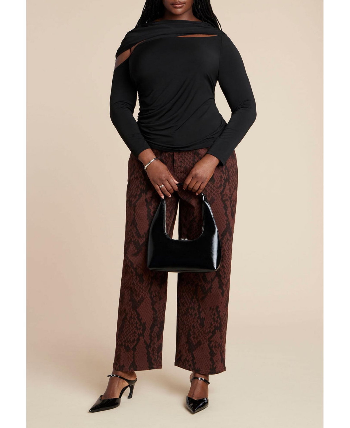 Eloquii Women's Sliced Asym Neck Top