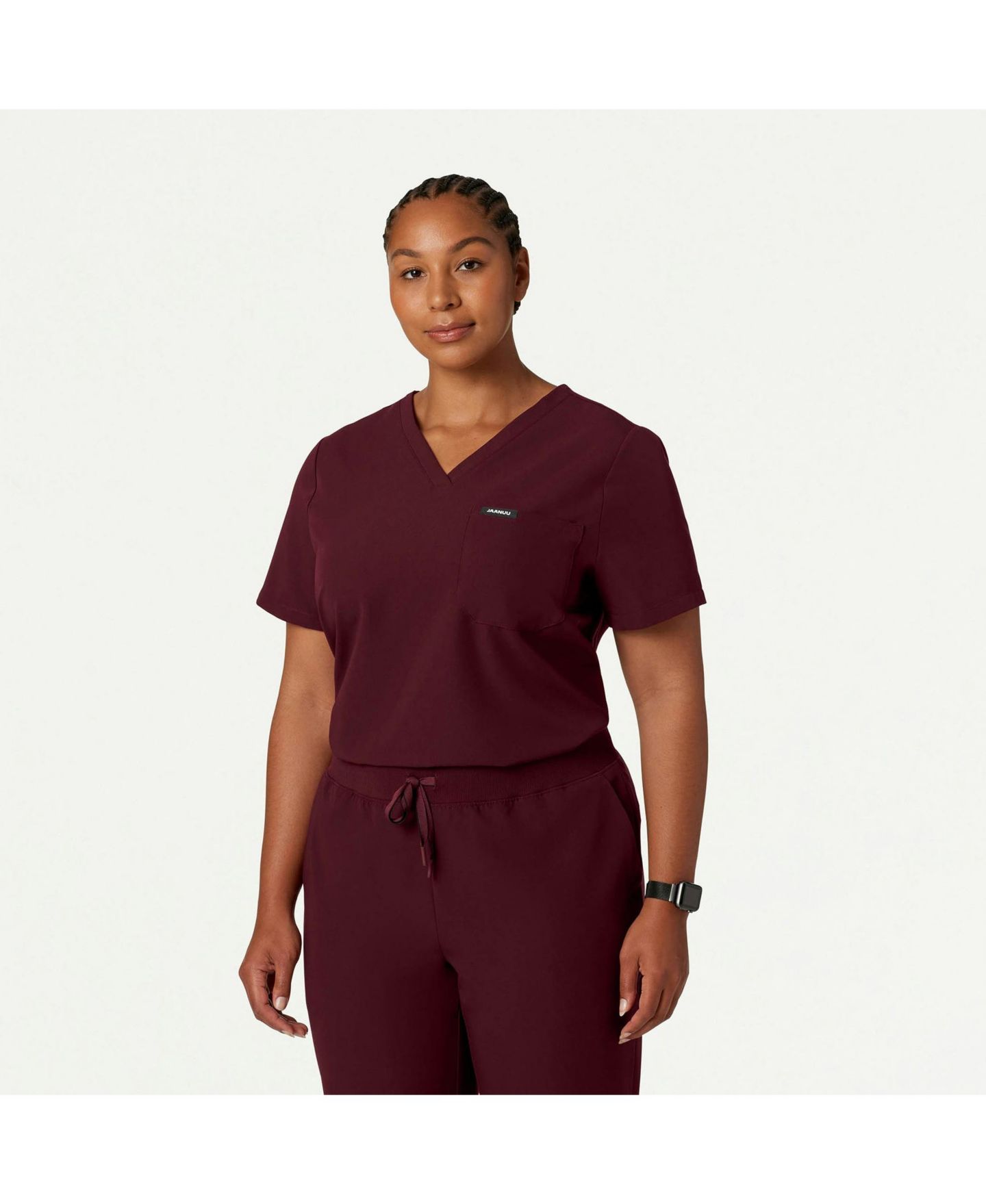 Женский топ Jaanuu Classic V-Neck Scrub with 1 Pocket, цвет: Бордовый — фото 5