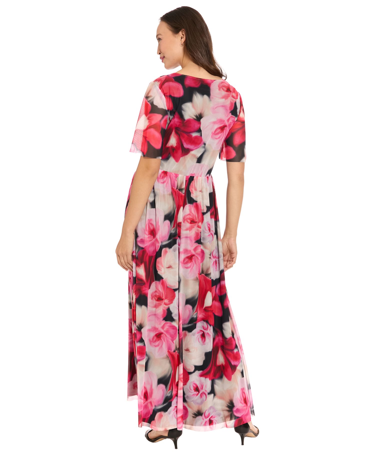 Women's V-Neck Smocked Flutter-Sleeve Maxi Dress