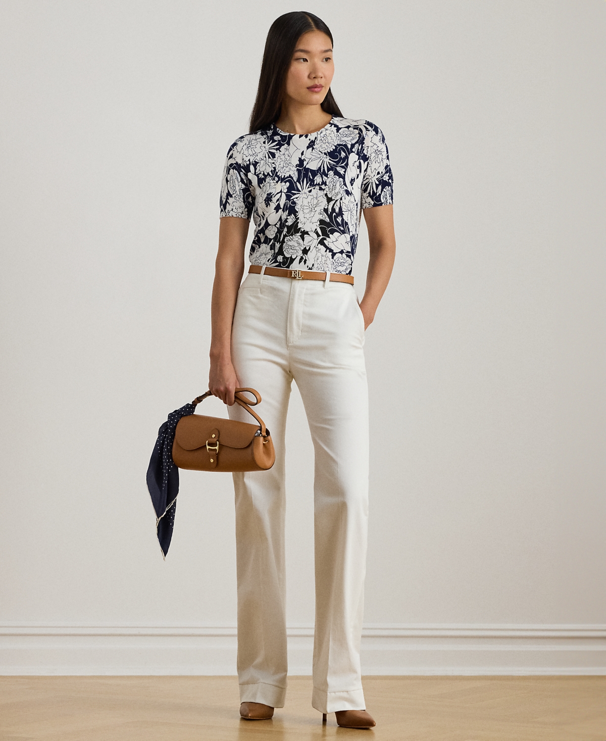 Lauren Ralph Petite Floral Print Crewneck Sweater