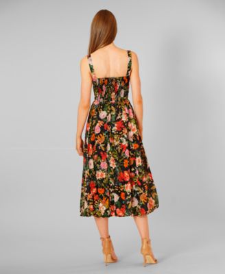 Women's Square Neck Floral Midi Dress