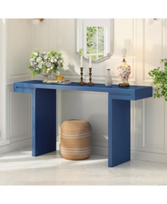 Large 60-Inch Console Table with Geometric Design and Painted Finish