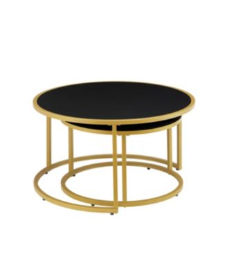Modern Faux Leather Nesting Coffee Table Set with Golden Base