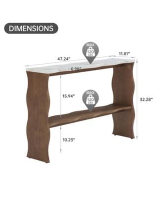  Whisper of Waves Modern Console Table w/ White Marble-Pattern Top, Walnut Brown
