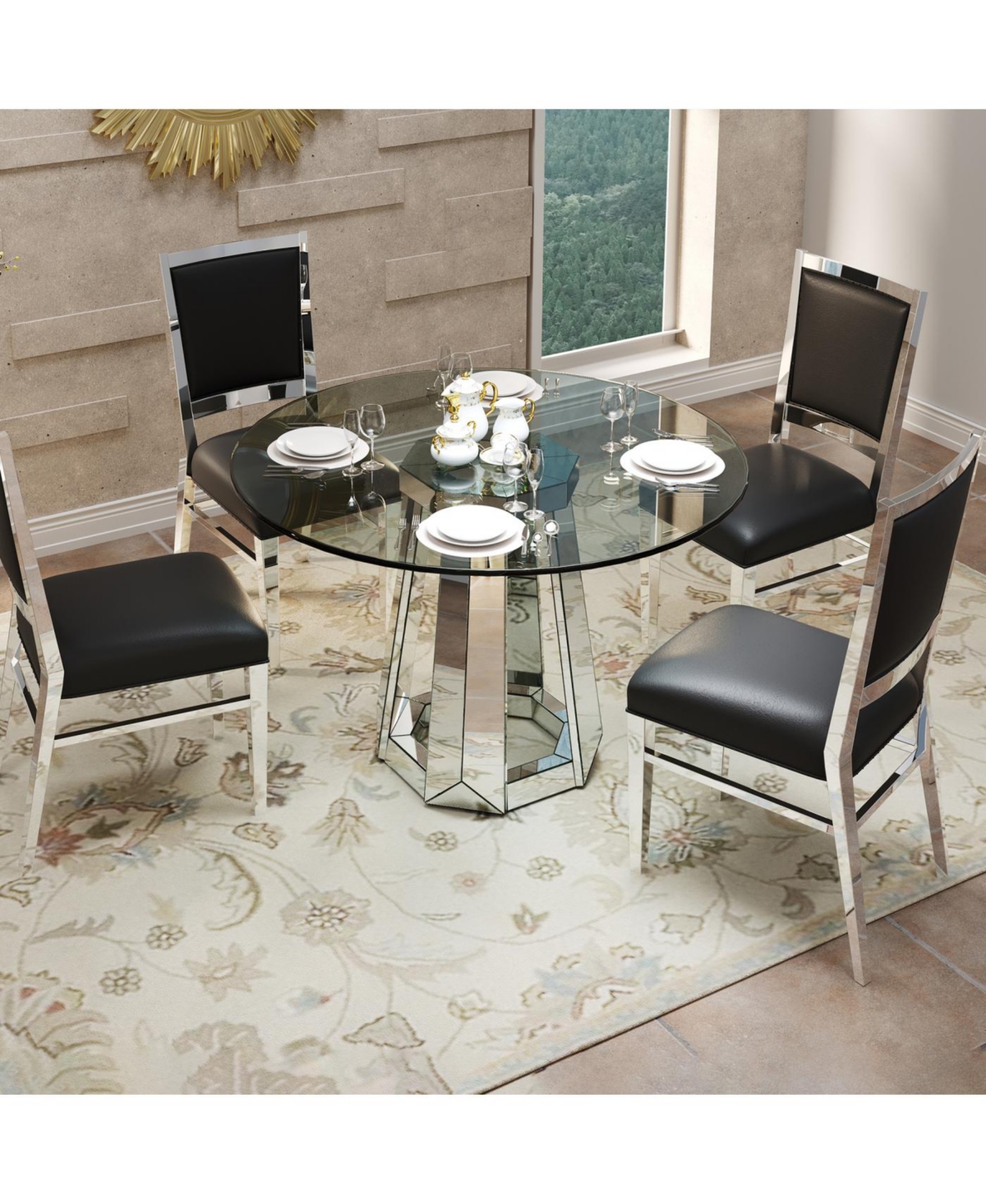 Streamdale Furniture Modern minimalist round glass dining table with round base
