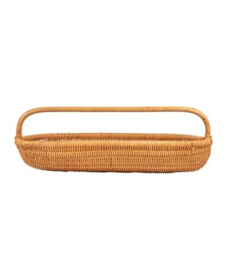 Hand-Woven Rattan Basket with Handle, Natural