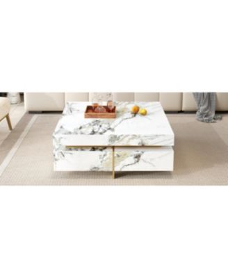 Modern Marble Coffee Table with 4 Drawers, White, 43.3
