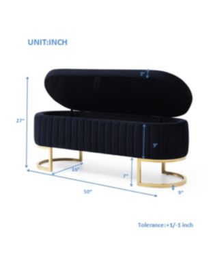 Streamdale Velvet Oval Upholstered Storage Bench with Golden Metal Legs, Black