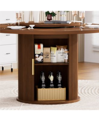 55" Round Dining Table for Six with Storage & Rotating Tray (Walnut)