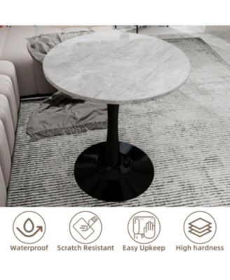 Streamdale Black mid-century modern coffee/dining table with round marble top.