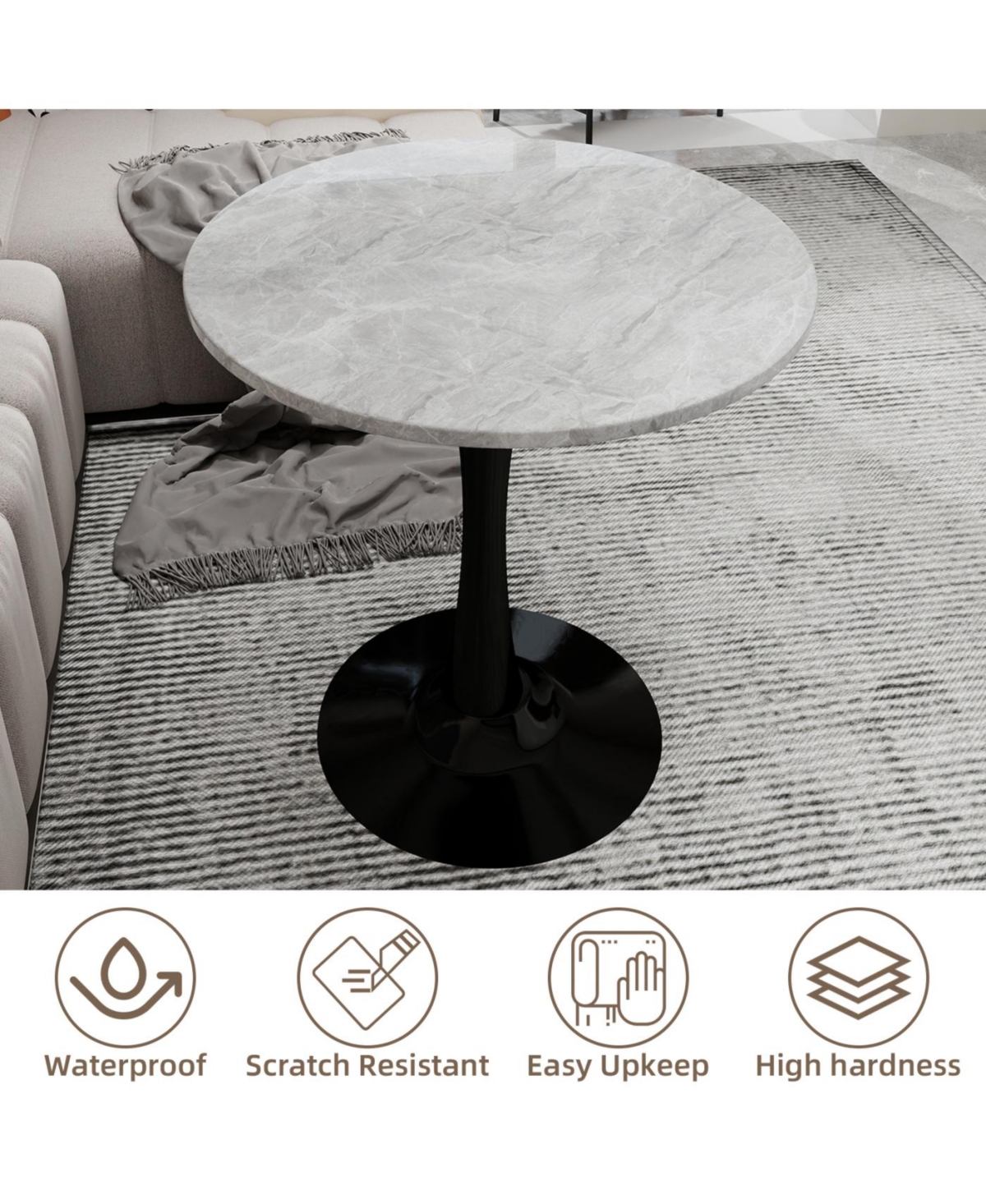 Streamdale Black mid-century modern coffee/dining table with round marble top.