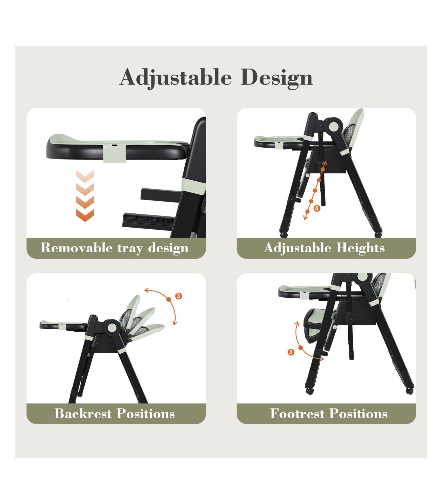 Convertible Baby High Chair to Rocker with 5-Point Harness (Dark Green