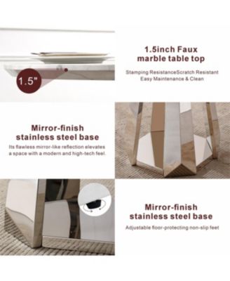  47" Round Marble Dining Table with Stainless Steel Base (Silver, White