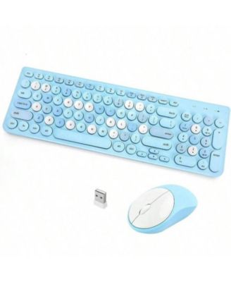 Wireless Keyboard & Mouse Combo, Typewriter Style with Round Keycaps, 2.4GHz for Computer, Desktop, Laptop - Blue
