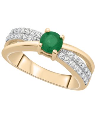 Macy's - Lab Grown Emerald (3/8 ct. t.w.) and Diamond (1/4 ct. t.w.) Criss-Cross Ring in 14K Gold-Plated Sterling Silver
