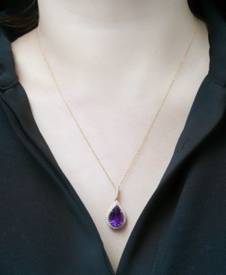 Amethyst (3-1/8 ct. t.w.) and Diamond (1/4 ct. t.w.) Pendant Necklace in 14k Yellow Gold