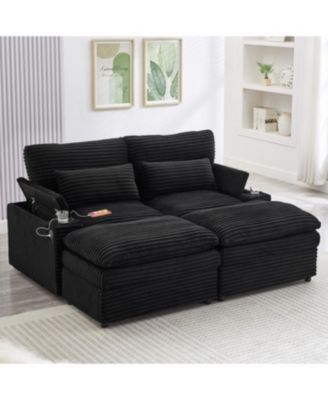 Streamdale Loveseat Sofa 70.9" Sectional Convertible Sofa Bed w/Storage, Ottomans, USB & Cup Holders