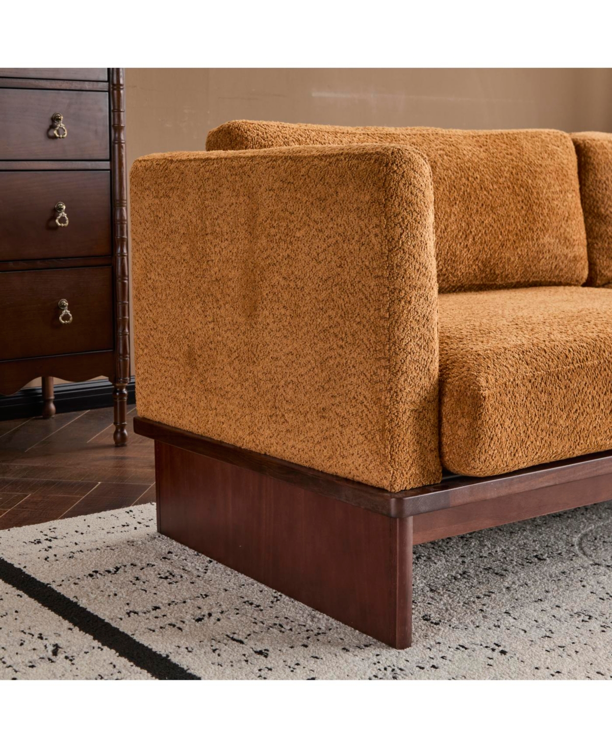 Streamdale Furniture Beige 77" Modern Boucle 3-Seater Sofa with Solid Wood Base