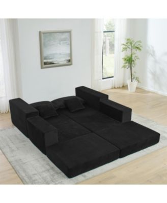 Modular Cloud Sectional Couch, Modern L-Shaped Sofa with Ottoman, Black