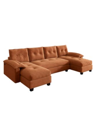 Streamdale 104.7" U-Shaped Sleeper Sofa with Pull Out Bed, Convertible Couch Bed, Orange