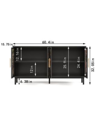 Streamdale 60.3" 4-Door Buffet Cabinet, Glazed Art Storage, Retro Console Table