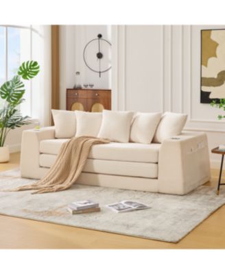 Streamdale Corduroy Convertible Sofa Bed with 5 Pillows, No Assembly, Side Pocket