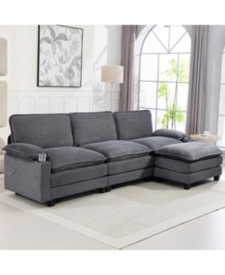 3+1 L-Shaped Corduroy Sofa with Ottoman, Cloud Couch for Living Room.