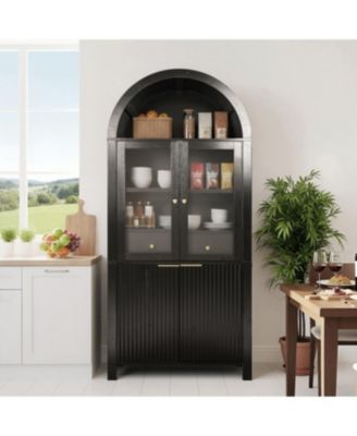 Streamdale 71" Fluted Tall Arched Pantry Cabinet with Adjustable Shelves & Hidden Drawer, Black