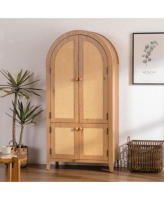 Streamdale Arched Kitchen Pantry Cabinet, 63.39" Tall Rattan Storage Cabinet