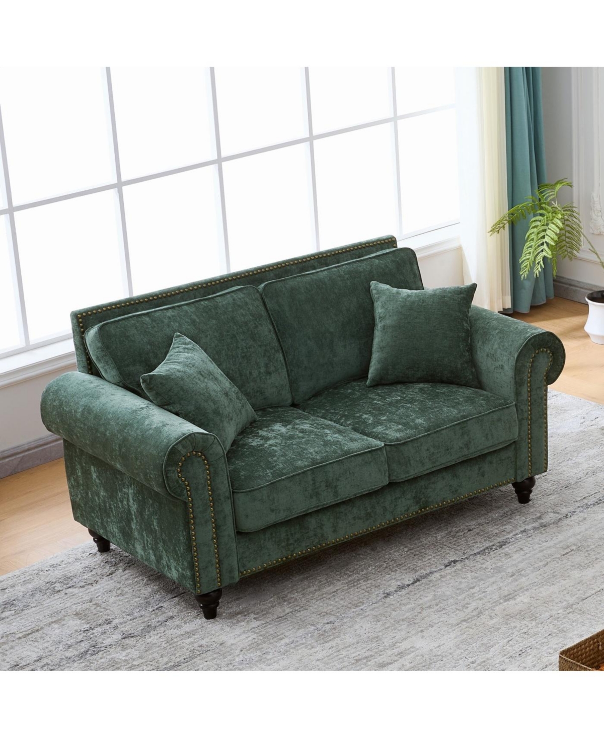 Streamdale 63" Modern Chenille 2-Seater Sofa with Rolled Arms, Wood Legs, Green