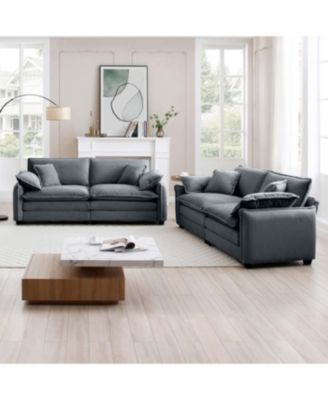 Modern Grey Corduroy Two-Piece 2-Seater Sofa Set