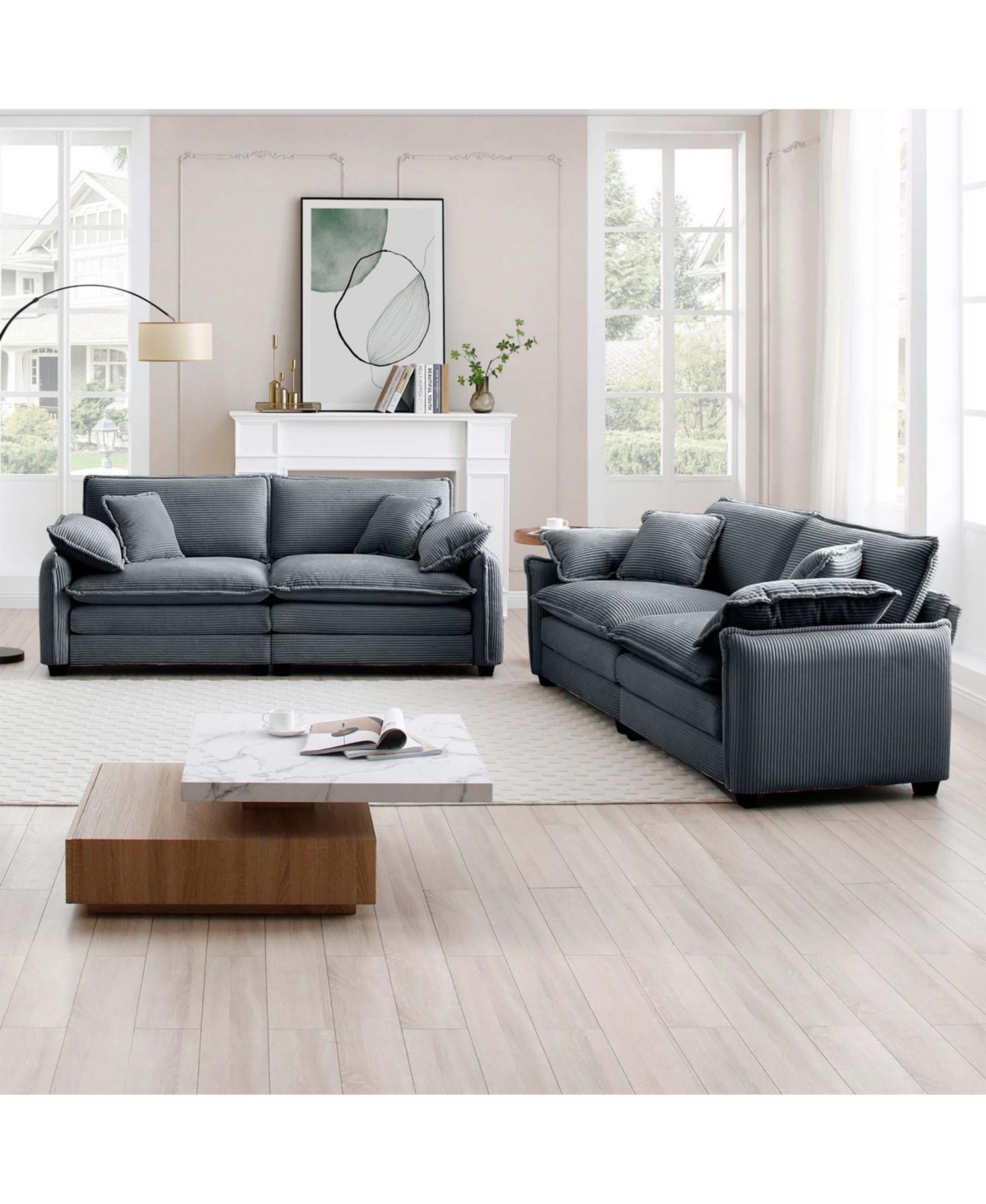 Streamdale Furniture Modern Grey Corduroy Two-Piece 2-Seater Sofa Set