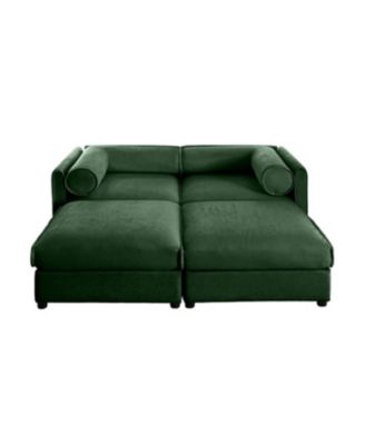 Stylish Green Chenille 2-Seater Sofa with 2 Ottoman Storage Seats