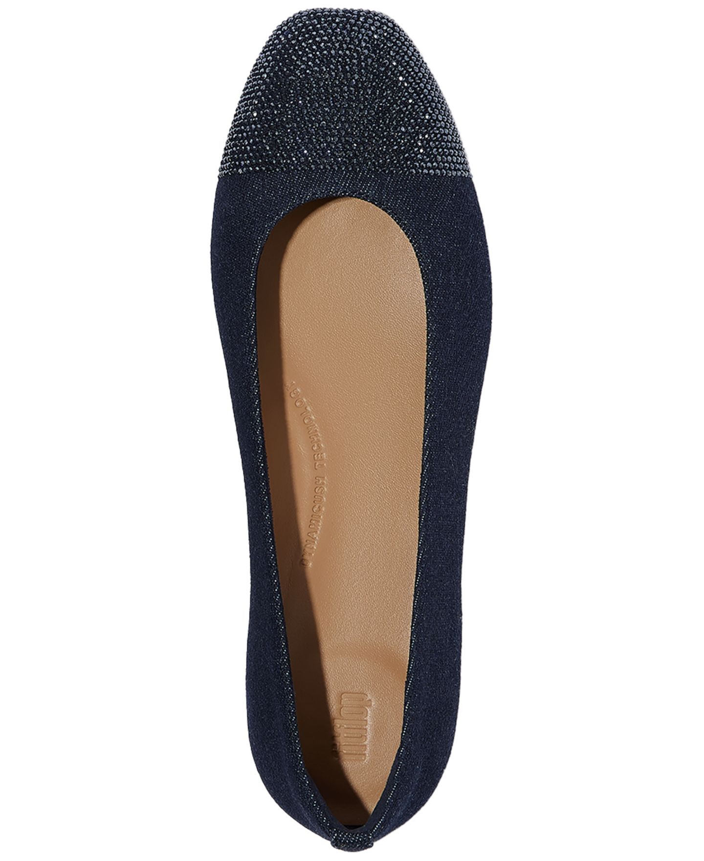 Женские джинсовые балетки FitFlop Delicato с кристаллами и мысом, цвет: Тёмный джинсовый — фото 3