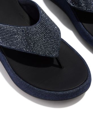 Women's F-Mode Toe-Post Denim and Hotfix Slip-On Sandals