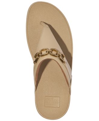 Women's Lulu Square-Chain Leather Toe-Post Wedge Sandals