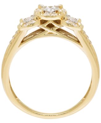Diamond 3-Stone Halo Ring (1/4 ct. t.w.) in 10k Gold