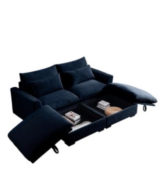  Corduroy Two-Seater Sofa with Storage Footrest, Comfy Couch