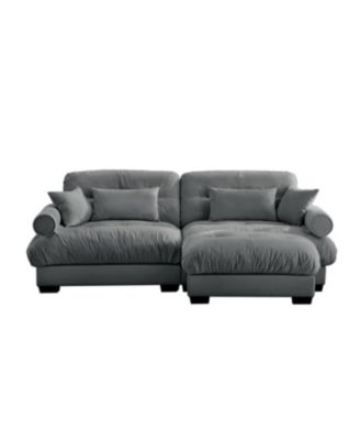 Streamdale Oversized Modern Velvet Two-Seater Sofa with Ottoman & Pillows, Grey