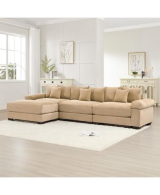 Streamdale Camel 130" Oversized Cloud Modular L-Shape Sectional Couch with Ottoman & 9 Pillows