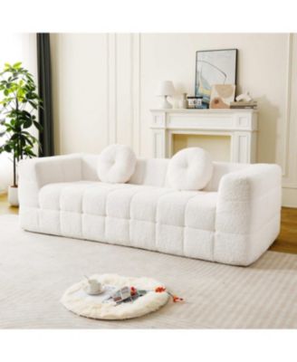 Modern Boneless Couch with Two Throw Pillows, Checkered Fabric Sofa