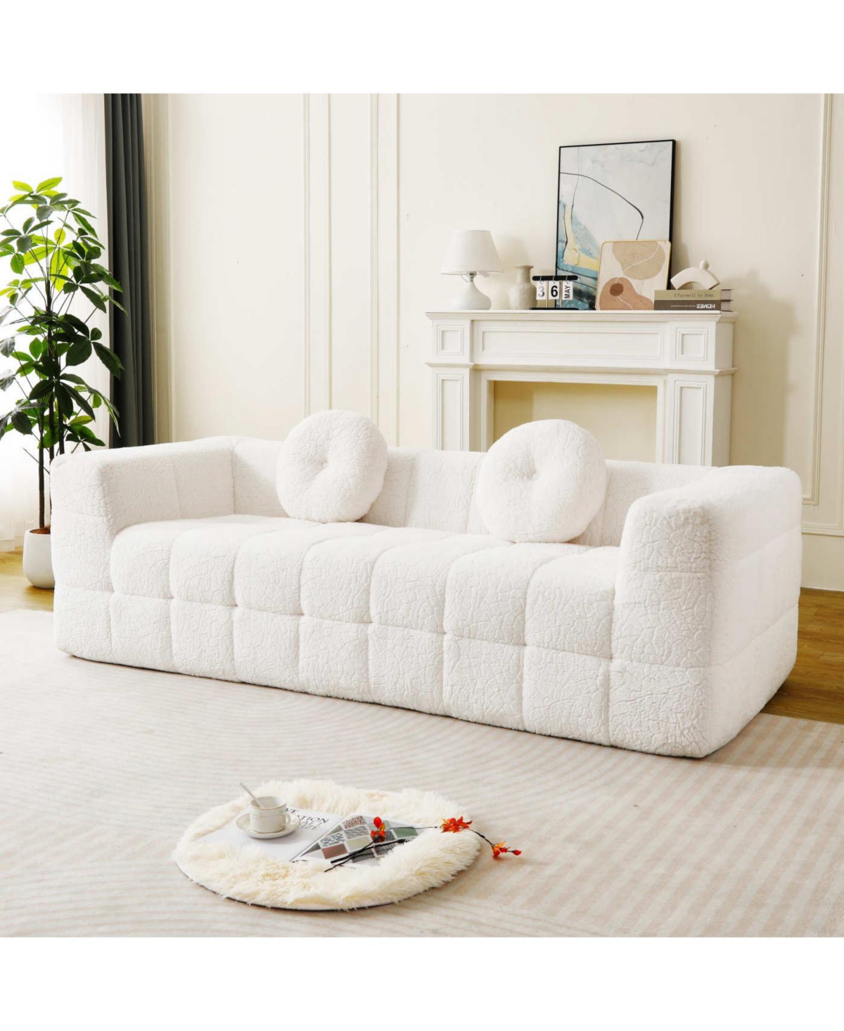 Streamdale Furniture Modern Boneless Couch with Two Throw Pillows, Checkered Fabric Sofa