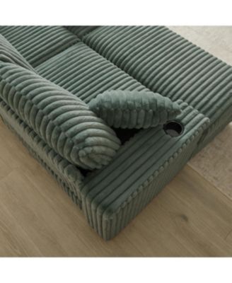 Streamdale 84Inch Corduroy 3-Seater Sofa with Pillows, Ottomans, Storage & Cup Holders